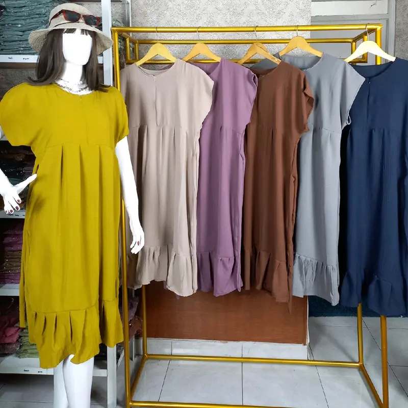 Daster Remple Busui Tali Pinggang Crinckle Airflow Dress Wanita 0