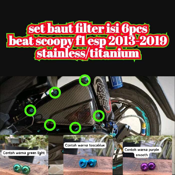Promo Harga satu set baut filter titanium/stainless isi 6 baut untuk motor beat scoopy fi esp ...