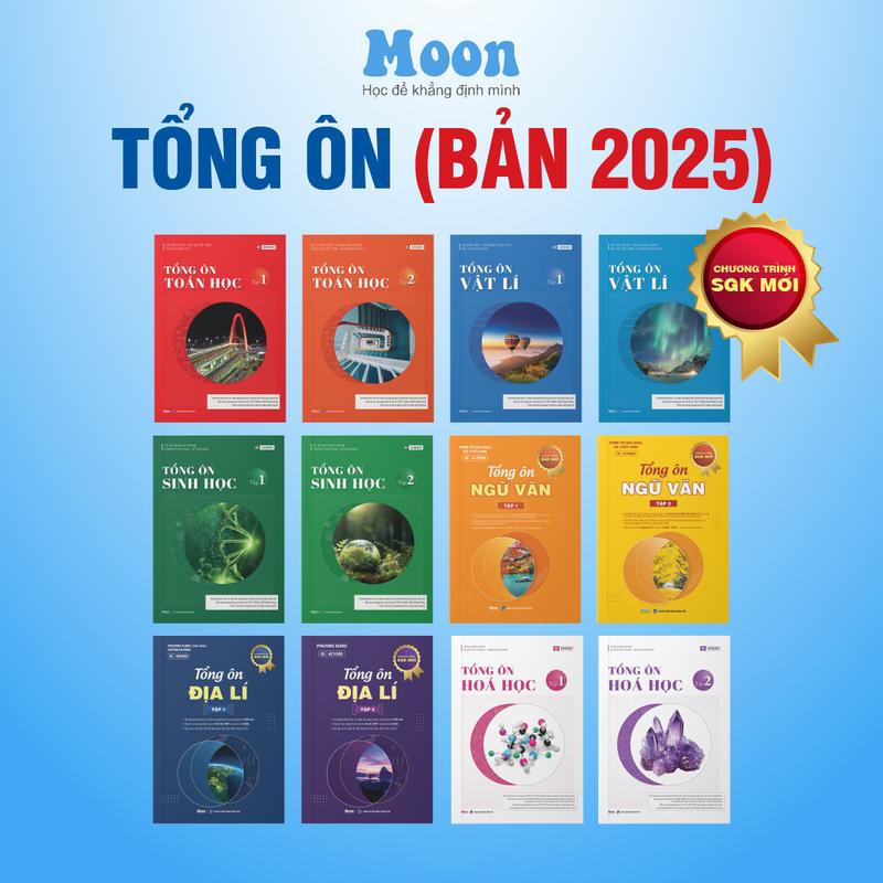 Sách 12 cho 2k8 chương trình mới: Tổng ôn toán lý hoá sinh sử địa văn ôn thi thpt, ôn dgnl Moonbook