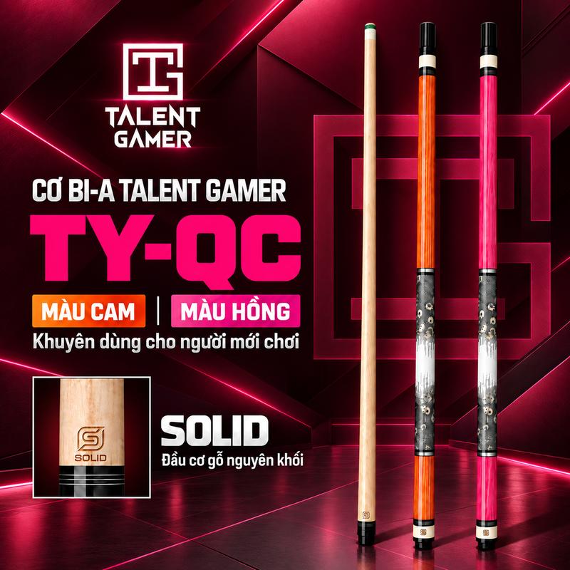TALENT GAMER Cơ Bida TALENT GAMER TY-QC 12.5mm Gỗ Cứng Chính Hãng - Cơ Pool Đầu To Dành Cho Người Mới Chơi, Cơ 9 Bi Mỹ, Dụng Cụ Bida Cao Cấp