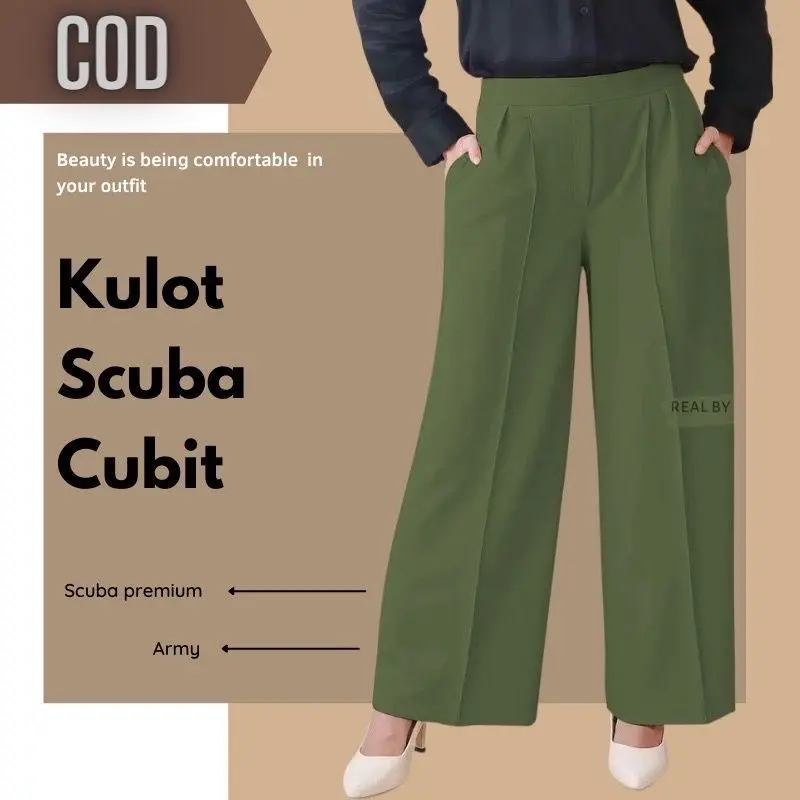Celana Kulot scuba cubit jumbo premium wanita dewasa bahan halus dan tebal pinggang haighwaist bawahan celana kekinian terbaru 2024 model korean style 1