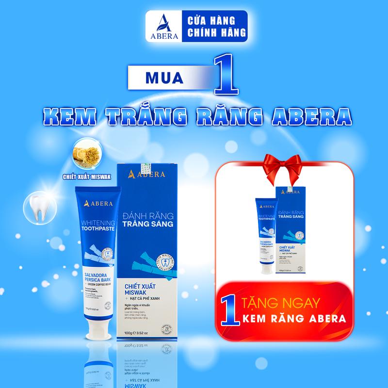 ƯU ĐÃI SẬP SÀN - MUA 1 TẶNG 1 MUA 2 TẶNG 2 Mua Kem Trắng Răng Abera 100g + Tặng Kem Trắng Răng Abera 100g - Hỗ trợ Loại Bỏ Cao Răng Mảng Bám Cải Thiện Vết Ố Vàng Làm Thơm Miệng