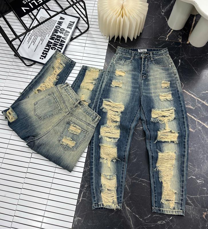   LSN  Quần Jean Baggy Nữ Rách Tua Rua Wash 2 Màu 378 - 379 WoMen 