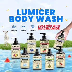 LUMICER BODY WASH (500 ML) NON SLS GOAT MILK NIACINAMIDE - BLUEBERRY APPLE WATERMELON KIWI MARQUISSA TWILIGHT ISLAND BUBBLE SABUN MENCERAHKAN MELEMBAPKAN ATASI BAU BADAN BPOM