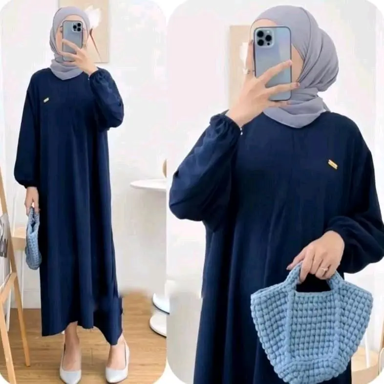 [BUNDLE 3 PCS] Amanda Midi Dress Crinkle Airflow Premium Lengan Panjang Karet - Wanita 4