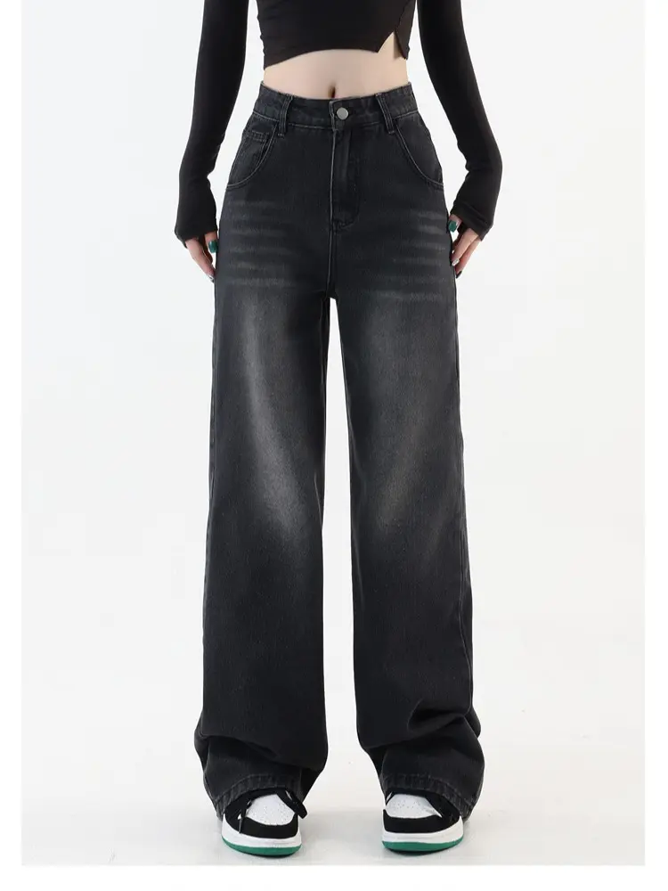 [UNISEX] Celana jeans biru retro highwaist straight Celana wide leg pants loose Wanita Panjang Boyfriend Hitam Korean TERBARU baggy jeans oufit loose  jeans ootd gombrong