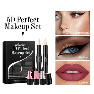 Lakerain 5D Perfect Makeup Set GEL EYELINER + 2 LINER LIPSTICK + 2 Double-end Contour Stick Makeup Kit 5 pcs/set