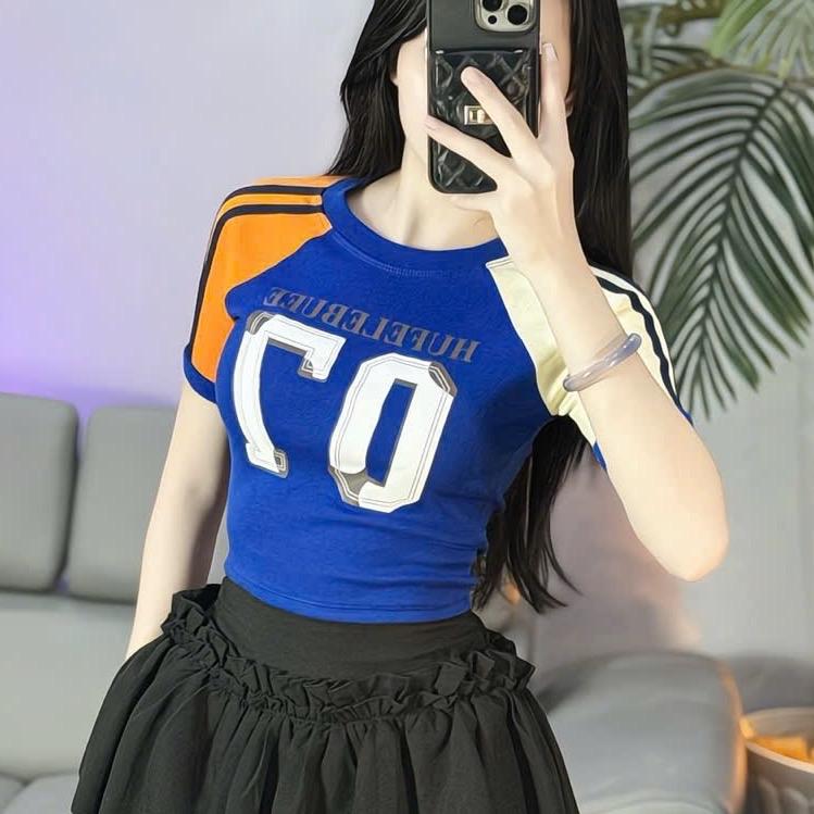 Áo thun croptop nữ tay ngắn raplan 07 ôm body chất borip