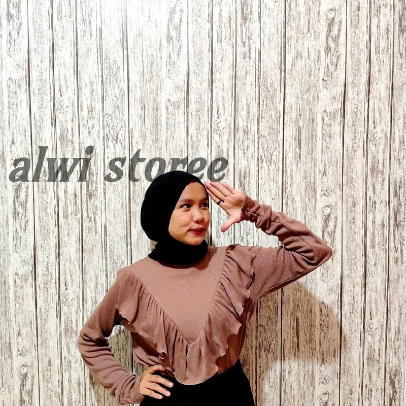 Alwi storee / Blouse V Ruffle Bahan Rib Atasan Wanita Lengan - Shop ...