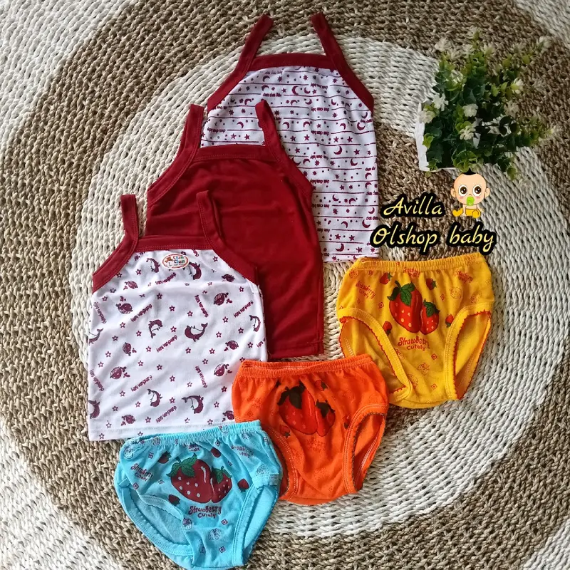 Paket Set Baju Dalam dan Celana Dalam Anak Perempuan dengan Tangtop dan CD - Fashion PE Double (3pcs tangtop+3pcs cd) Pakaian 0