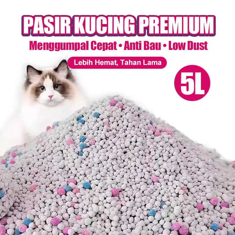 Pasir Kucing  Gumpal Kucing Bentonite Cat Litter 5L Odor ControlMulticolor untuk Anjing dan Kucing