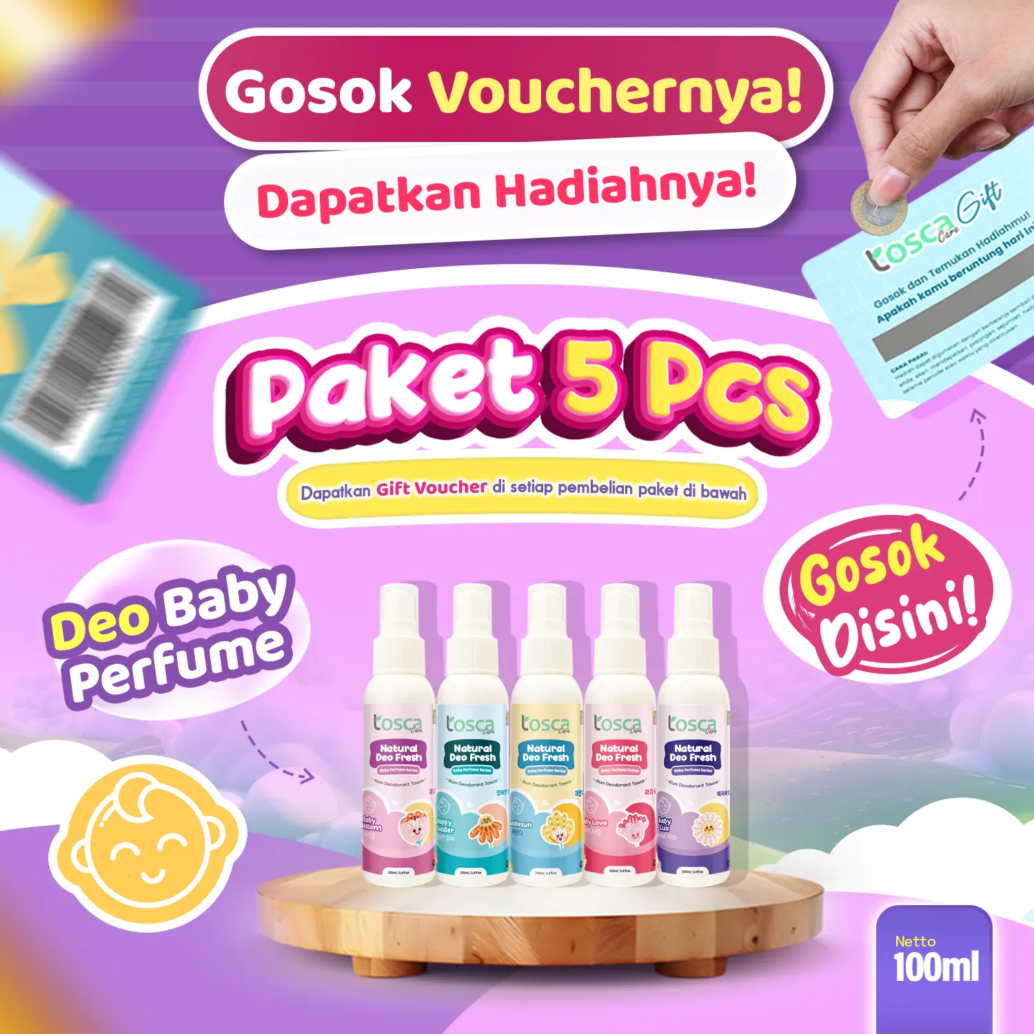 PAKET 5 PCS - TOSCA Deodorant Baby Series Tawas Cair Cegah Bau Ketiak dan Bau Badan Non Alkohol