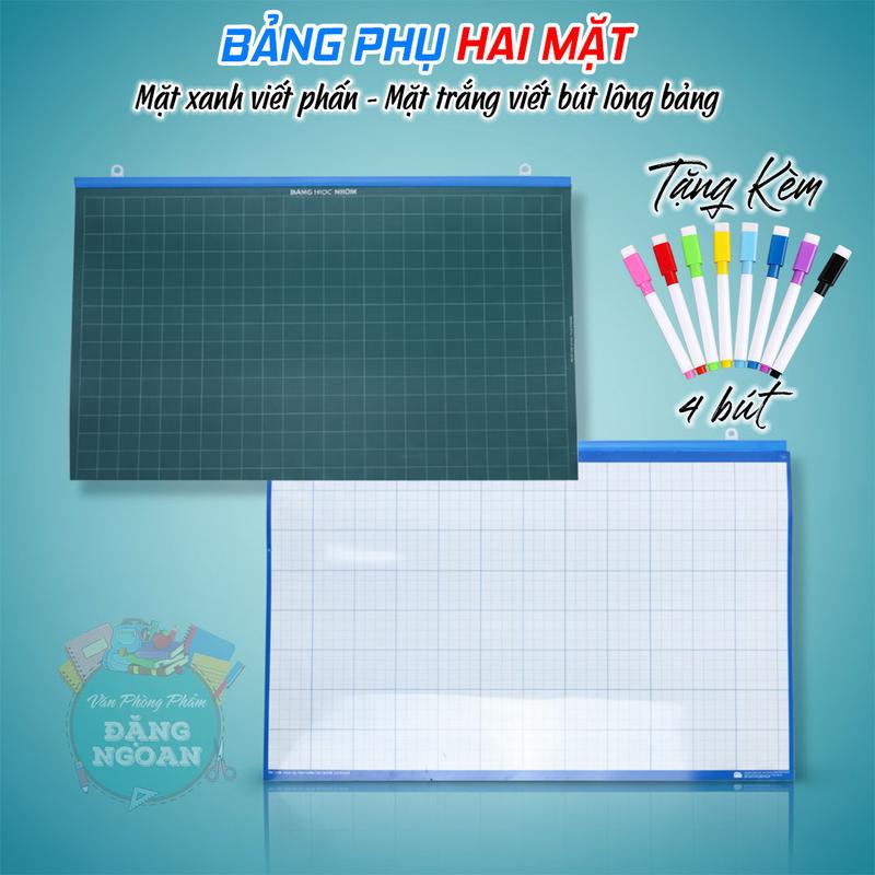 Bảng Phụ 2 Mặt Cho Giáo Viên - Bảng Học Nhóm Treo Tường 2 Mặt Viết Bút Dạ & Phấn Kẻ Ô Vuông Rõ Nét Kích Thước Đa Dạng Tặng 4 Bút Dạ bảng