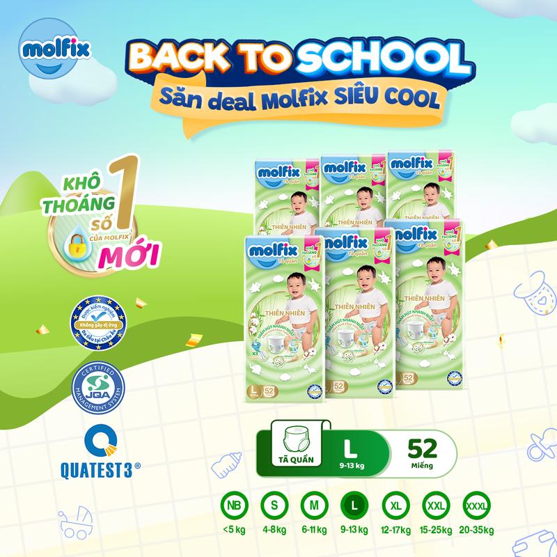 [Tặng xe chòi + thỏ] Combo 6 Tã/bỉm quần Molfix Thiên nhiên Super Jumbo M60/L52/XL42/XXL38 Cho Bé [Bao bì thay đổi theo từng đợt nhập hàng]