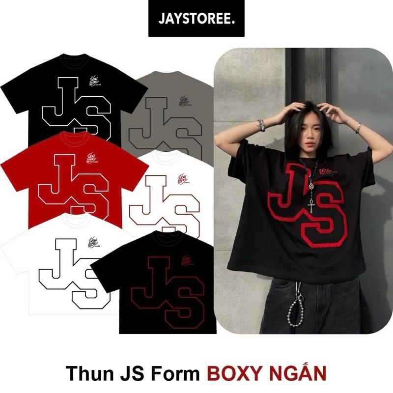  JS TEE BOXY - Áo thun cổ tròn Thêu xù JS form rộng nam nữ unisex  Áo phông boxy Brand Jaystoree Menswear 