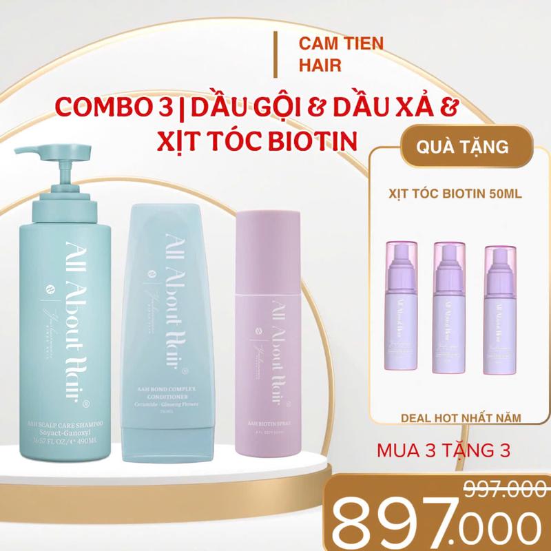BỘ 3 SẢN PHẨM DẦU GỘI + DẦU XẢ + XỊT TÓC VEGAN NHÀ ALL ABOUT HAIR ( TẶNG 3 GIFT )