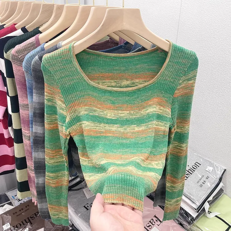 Kaos Benang Stretch Lengan Panjang Bergaris Warna 4