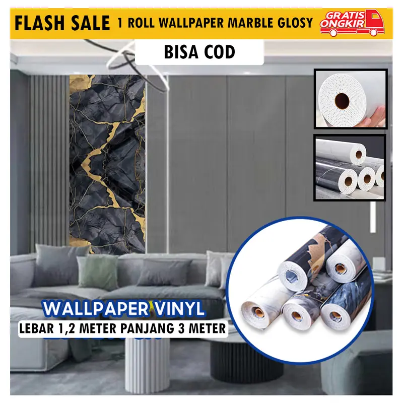 Wallpaper Foam PVC Marmer 1 Roll 1.2m x 3m Motif Marmer Stiker - Marble Glossy 3
