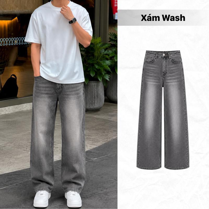 JeanSKT Quần Jean Nam Nữ Ống Suông Regular Fit, Quần Bò Unisex Wash Màu Vintage, Vải Cotton 99%, Form Đẹp Dễ Phối Đồ