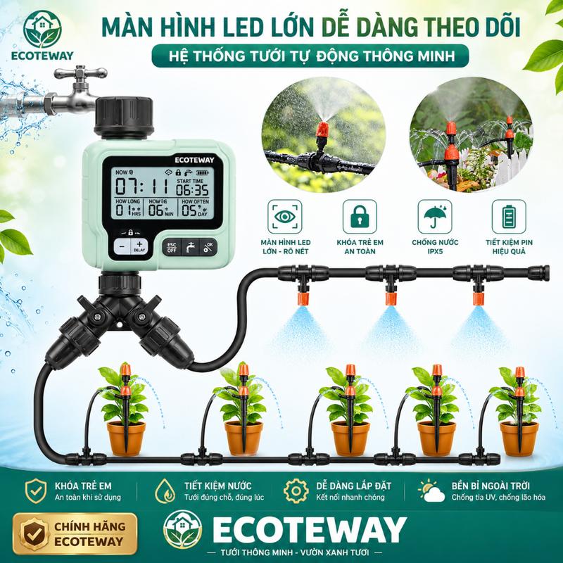 Bộ tưới cây tự động hẹn giờ màn hình LED chống nước cảm biến mưa dễ sử dụng