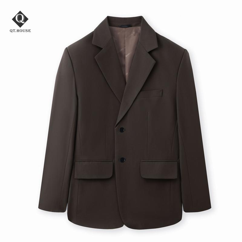 QT.HOUSE Áo Blazer Nam Màu Nâu Cổ Điển Chất Cotton Dệt Mềm Mại Chống Nhăn Tốt Có Đệm Vai Định Hình Áo Vest Nam Sang Trọng Jacket Menswear - QTBZ03