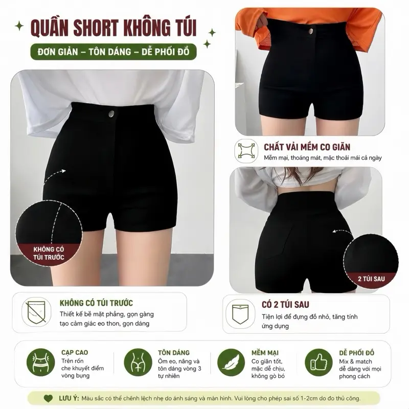 [COMBO 2 QUẦN] Quần Đùi Nữ, Quần Short Cạp Cao KHÔNG TÚI Đen Trắng Phong Cách Năng Động Giveme clothing Women Pants Kem Xốp | BigBuy360 - bigbuy360.vn
