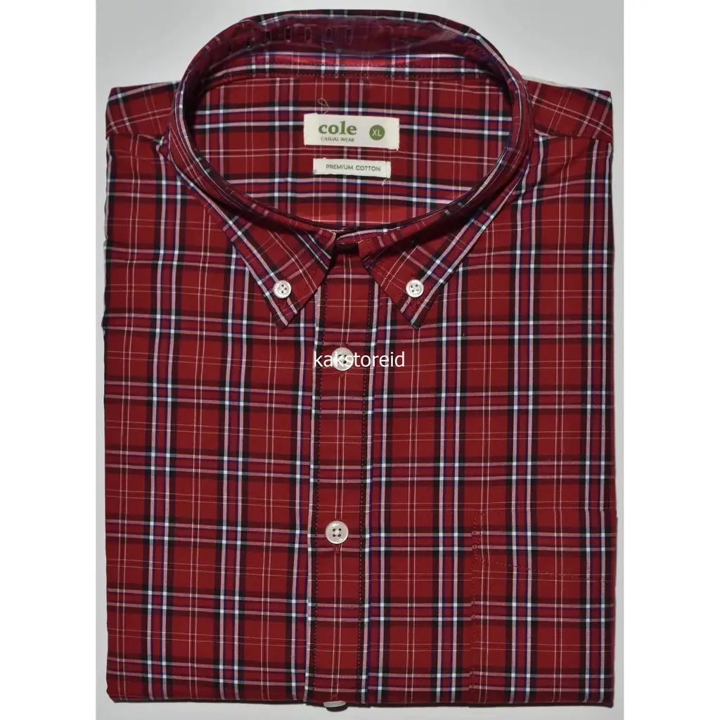 Kemeja Pria Casual Lengan Pendek COL* Merah Motif Reguler COR 184 COLEC #KemejaMurah