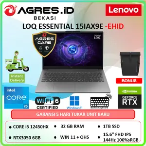 Lenovo LOQ Essential 15IAX9E RTX3050 6Gb Core i5 12450HX Ram 32Gb 1Tbssd Win11+Ohs 15.6Fhd 144Hz 100sRGB