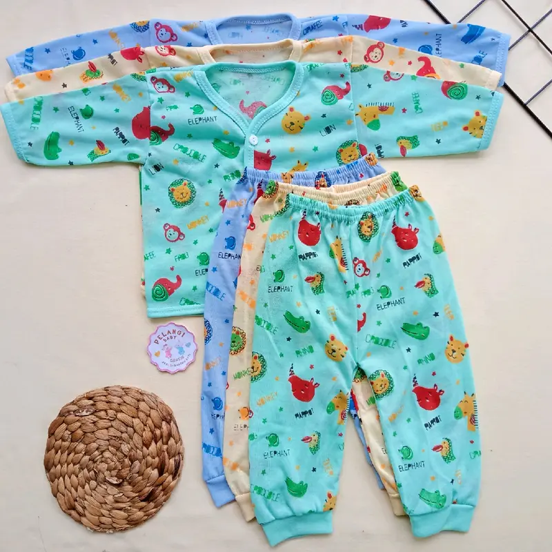 Terbaru 3 Pcs Celana Panjang Dan 3 Pcs Baju Panjang Bayi Baru Lahir/Set Pakaian Bayi Seri Warna Motif Lucu Unisex 0
