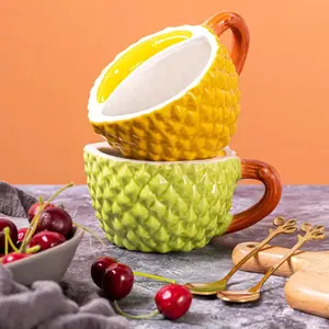 Cangkir Keramik Durian Unik - Estetik & Kado Lucu + GiftBox ( tanpa sendok )