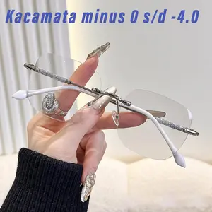 Kacamata Minus anti-cahaya biru tanpa bingkai yang modis untuk pria dan wanita, lensa minus anti radiasi 0 -0.5 -1.0 -1.5 -2.0 -2.5 -3.0 -3.5 -4.0
