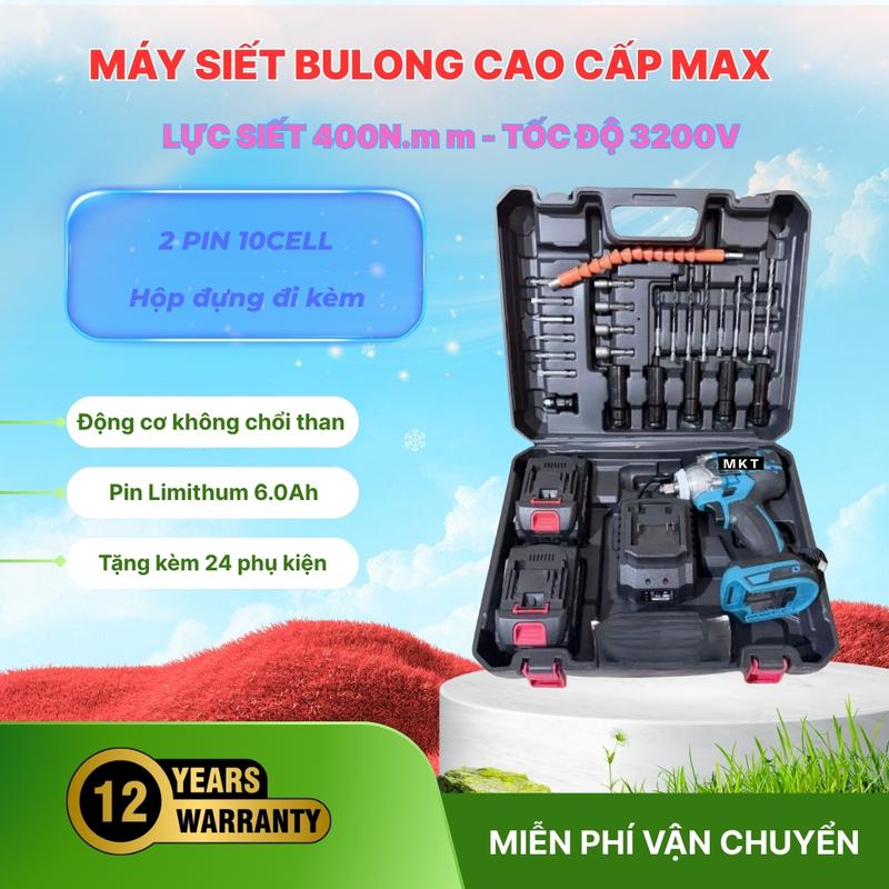 Máy Siết BuLong Mẫu Mới Cao Cấp Lực Siết 400N.m Kèm 2pin 10cell, Phụ Kiện Đầy…