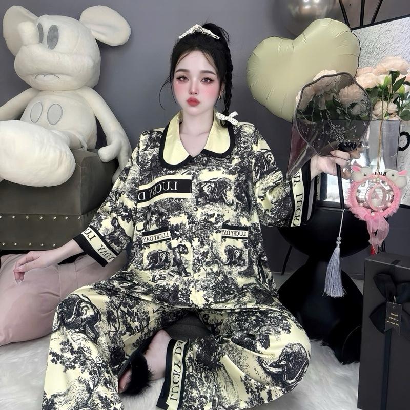 Bộ pijama cổ sen tay lỡ phom dơi chất latin mịn mát freesize 40-58kg