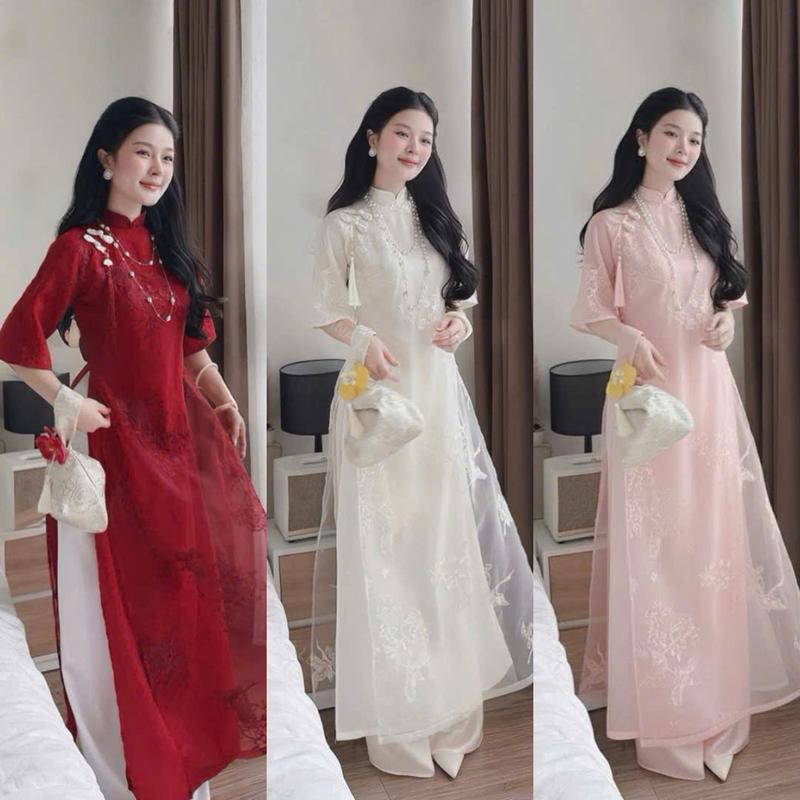 BST Áo Dài 2026 Áo dài thêu họa tiết chim hạc cao cấp Tặng Tua Rua – Kì Duyên