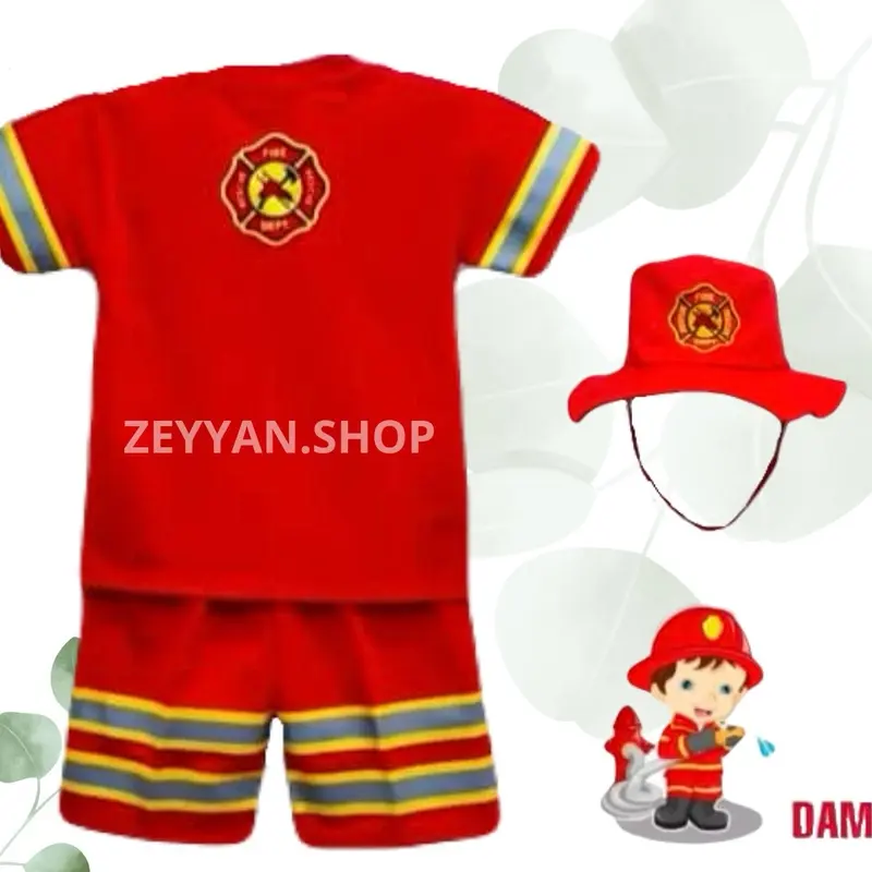 BAJU PEMADAM ANAK SETELAN DAMKAR ANAK LAKI LAKI ADA TOPI UNTUK UMUR 1-10 TAHUN Katun Unisex Anak-Anak Laki-Laki Perempuan Parsel Bayi 5
