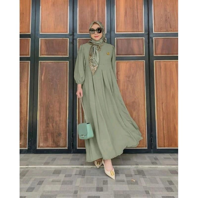 Gamis karin krinkle airfloww premium.dres terbaru masa kiginian Cantik Crinkle Karet Nyaman Muslim Wanita Mewah Remaja 8