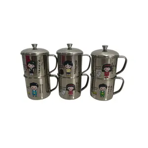BAKINDO Gelas Stainless Steel 304 dengan tutup Gelas Kartun Keluarga Gelas Family Stainless Cup Gelas Gambar Papa Mama