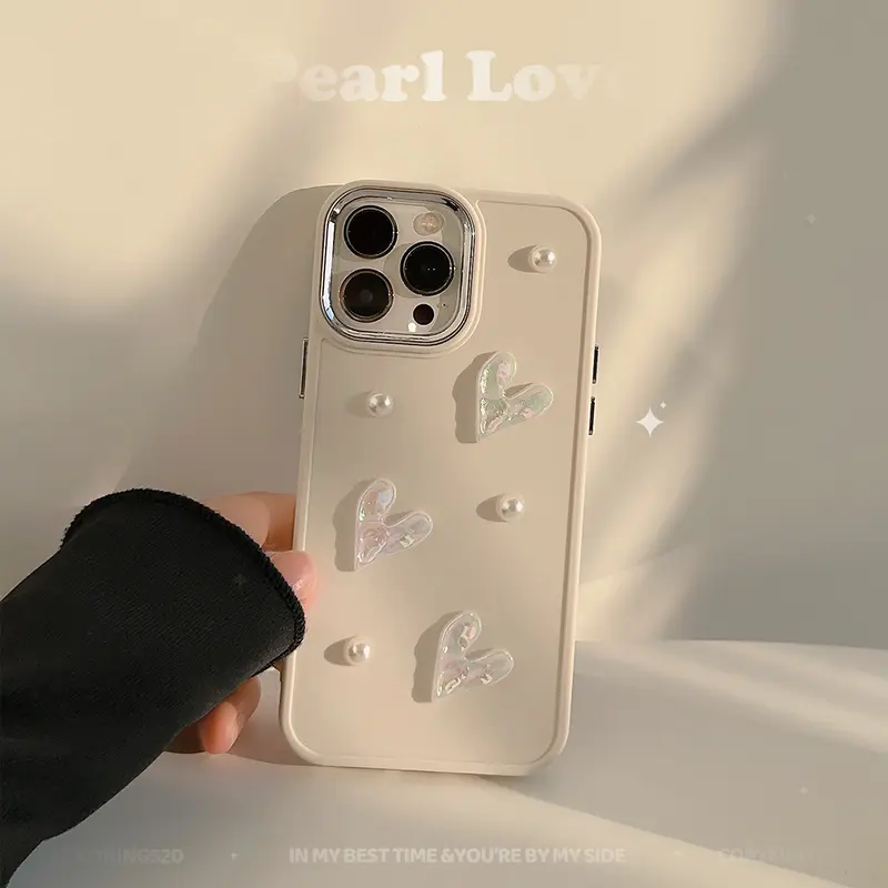 Cute 3D Love Heart Pearl Design Protection Case Slim Soft TPU Shockproof Protective Cover for iPhone 4