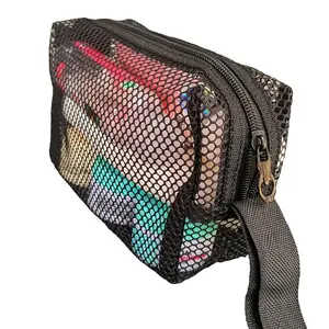 Pouch jaring Tas Make Up Kosmetik Wanita multifungsi Tas  kotak Real pict organizer bawaan ungu ziper merah
