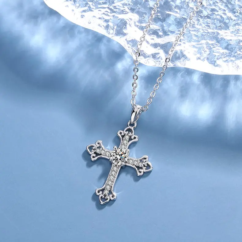 Lore Jewellery - Kalung Moissanite Lapis Emas Putih 18K - Fleury & Big Cross Moissanite Necklace 0.9 CT