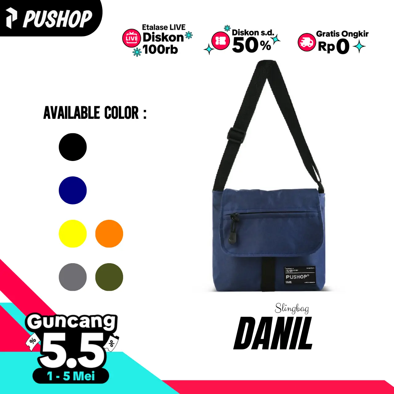 PUSHOP Tas Selempang Pria Wanita DANIEL - Mini Slingbag Pria Wanita Casual Mini Sling bag Polos Unisex Casual