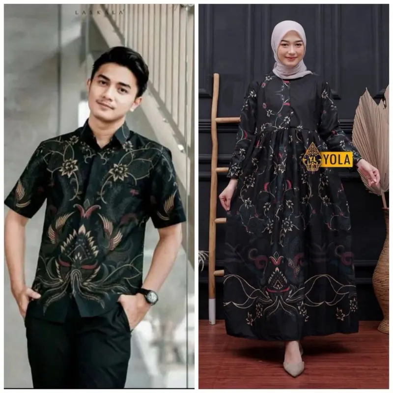 Maura Couple / Couple Gamis Kemeja Pria Lengan Pendek Baju Ibu Batik Muslim 6
