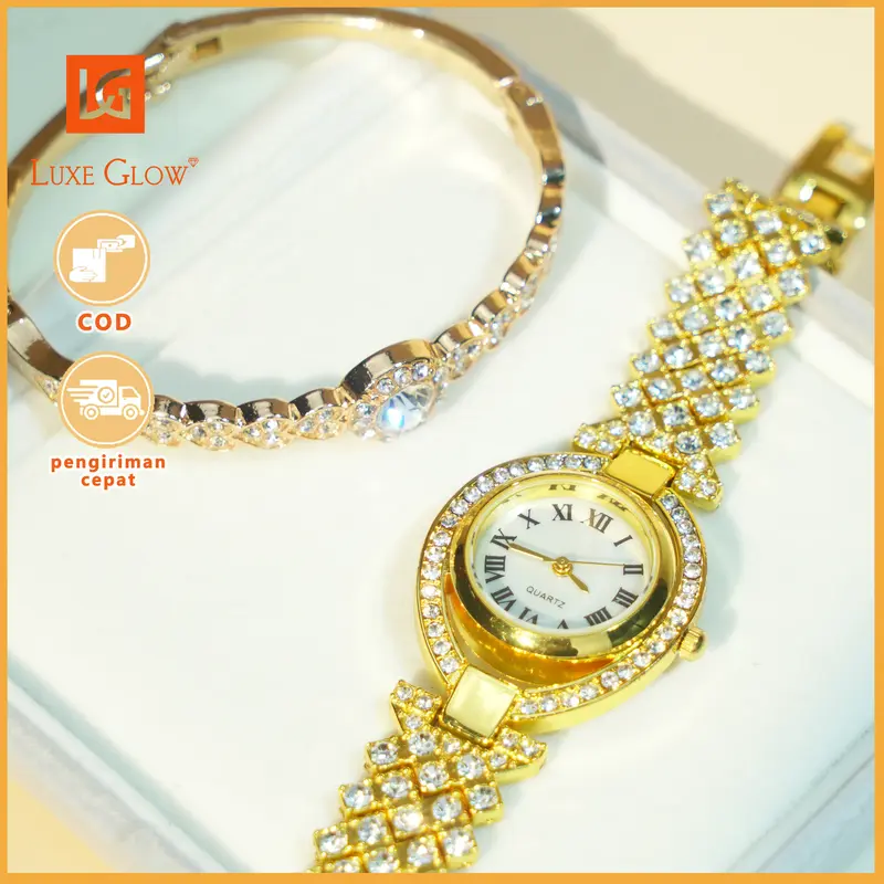 LuxeGlow  Beli jam tangan dapat gelang gratis. Bayar di tempat saat barang diterima. Jam tangan wanita berlian emas berkilauan. Tidak luntur. Angka Romawi. Produk baru. Kegiatan diskon khusus. 3