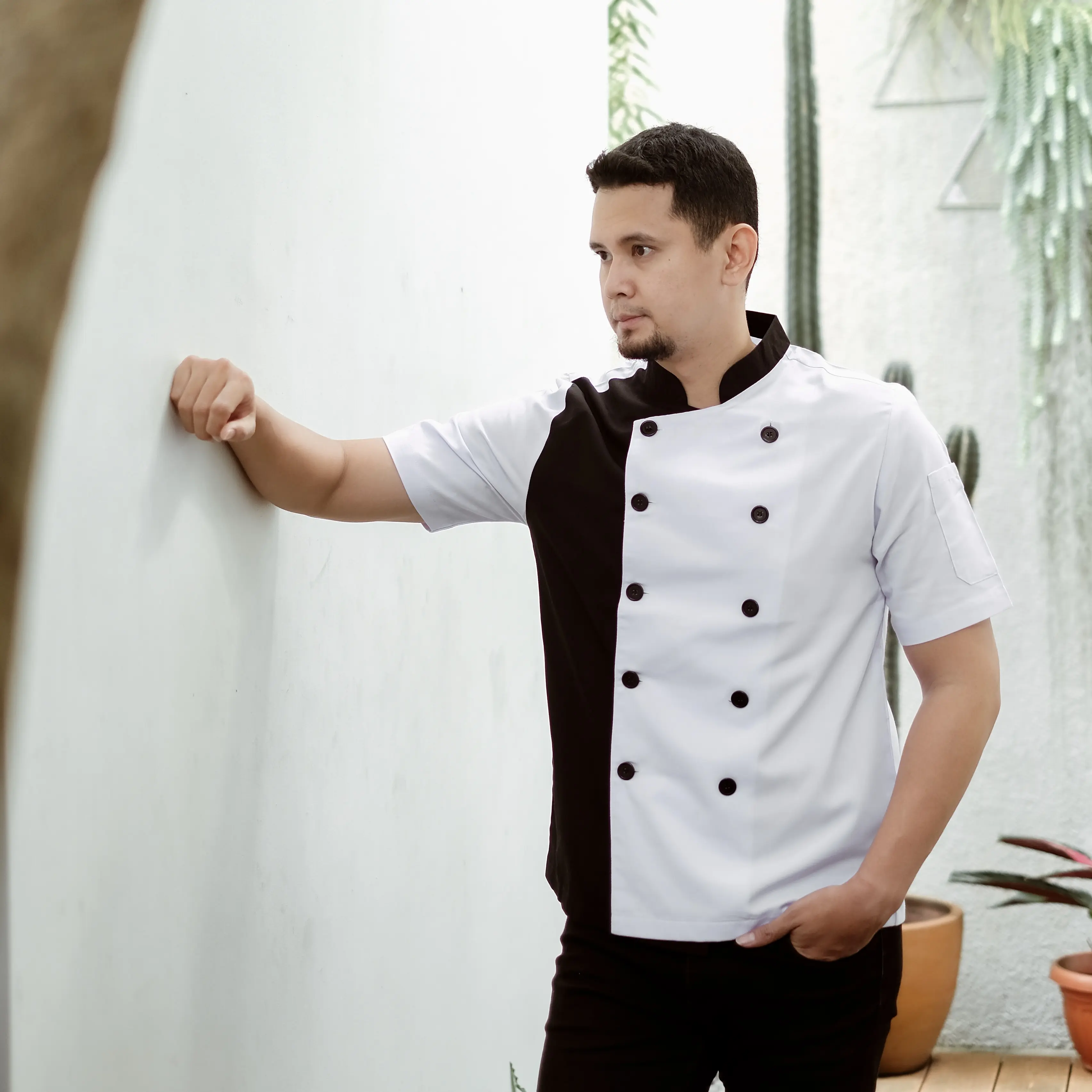 Gold Series Short Sleeve Chef Jacket - White with Black Detail