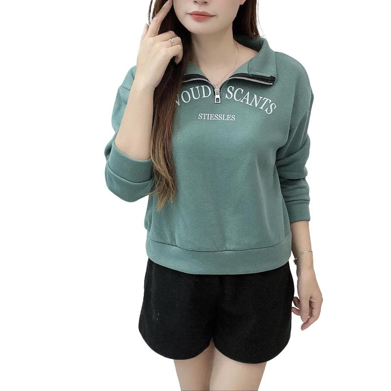 Áo nỉ chần bông cotton kéo khóa dáng xuông vừa vặn a123 Nữ Top