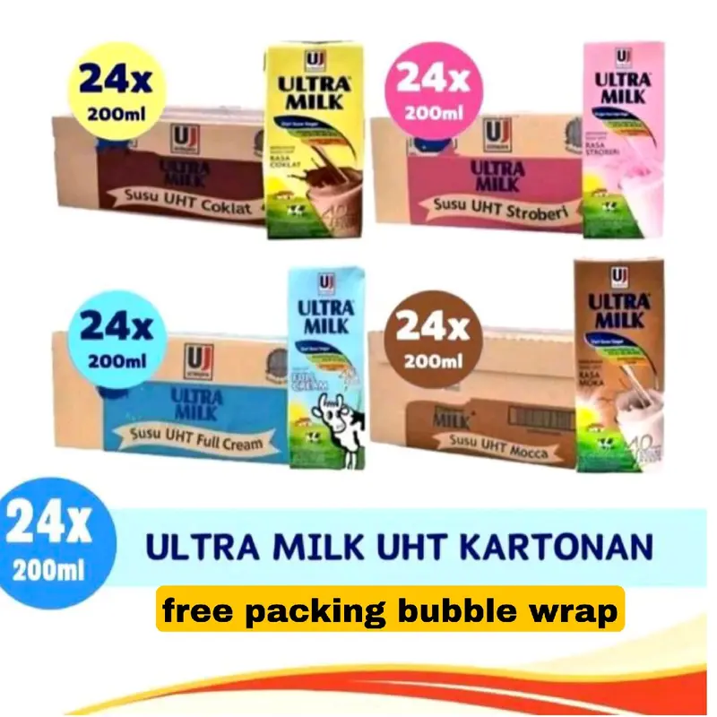 (24 Pcs) ULTRA MILK Susu UHT 200ml 1 DUS + Packing Bubble Wrap 0