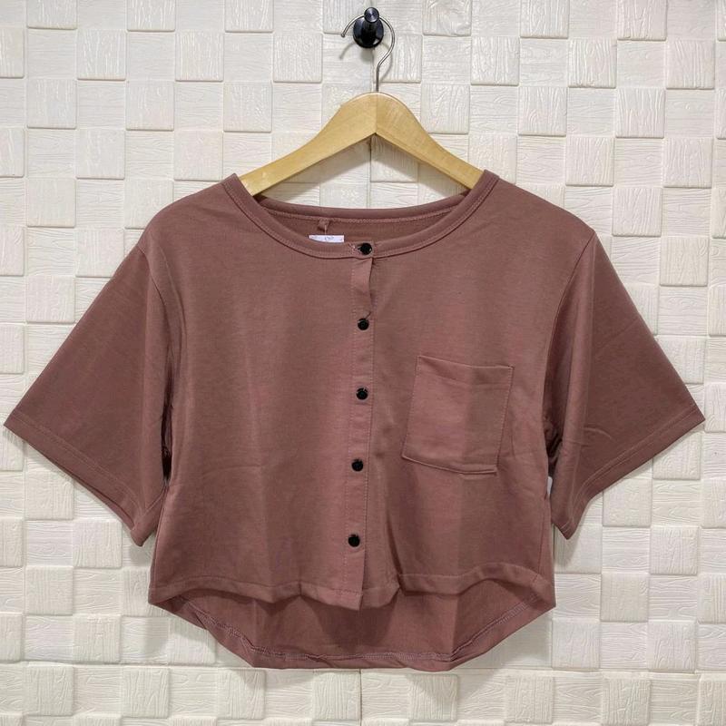 ATASAN CROP TOP KANCING OVAL PENDEK KANTONG POLOS WANITA / ATASAN WANITA / BAJU WANITA KEKINIAN 8