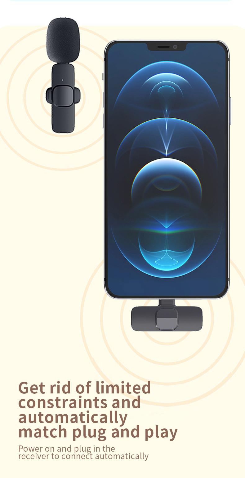 Product Introduction of Wireless lavalier microphone Type-C K20 lapel/collar clip microphone Wireless mobile receiver USB-C charging, plug-in rechargeable, compact and portable, intelligent noise reduction, for: smartphone, audio, wireless live broadcast, Vlog recording video 26