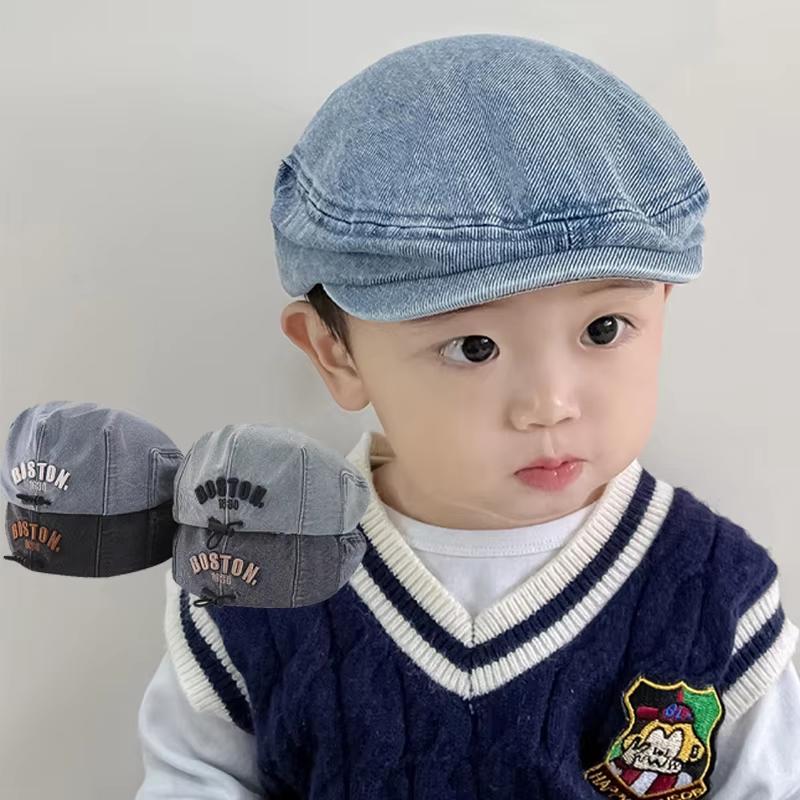 Mũ Nồi Denim Thêu Chữ, Thiết Kế Dễ Thương, Có Thể Điều Chỉnh, Thích Hợp Cho Mùa Hè, Cho Bé Trai Và Bé Gái, Phong Cách Cổ Điển, Mũ Trẻ Mới Biết Đi Và Trẻ Em, Mũ Chống Nắng