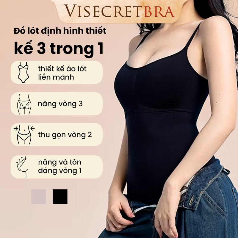 VISECRET BRA Đồ Lót Định Hình Body Siết Eo Nâng Mông Nâng Ngực Có Mút Đệm Rời Gom Quả Dây Vai Có Tăng Đơ Khóa Cài Đáy Quần Áo Lót Liền Quần Toàn Thân Định Hình Cơ Thể -- VN251064